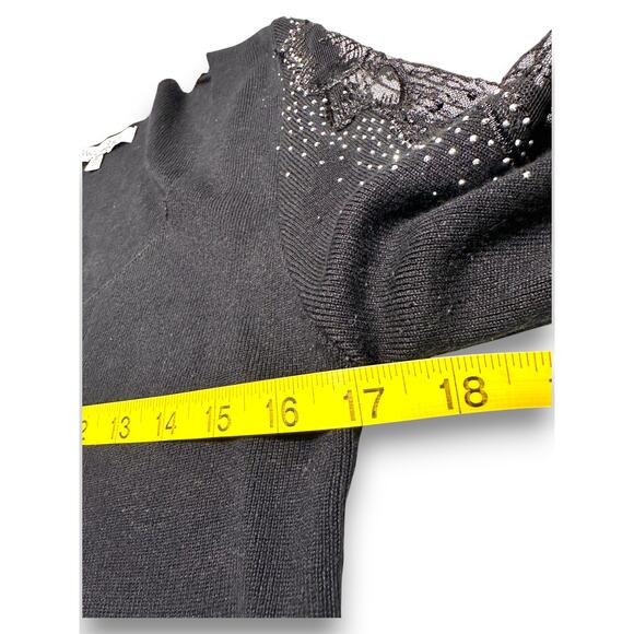 Sweet Rain Black Embellished Knit Crop Top W/ Lace Sleeves Size Medium - Picture 5 of 13